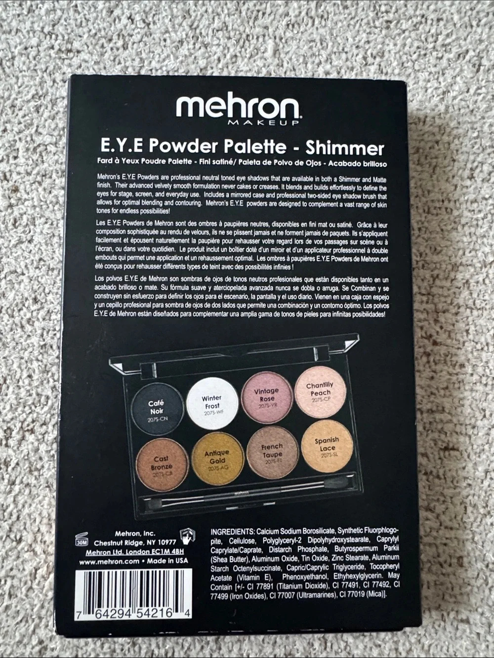Mehron Shimmer Eye Powder Palette - Shimmery Neutral & Pink Tones